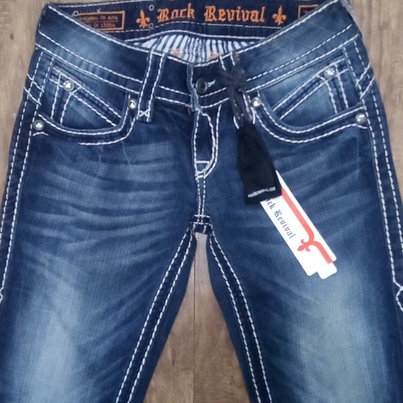 Rock Revival Blue Denim Jeans Skinny Bejeweled Rhinestones Distressed NWT - Picture 5 of 13